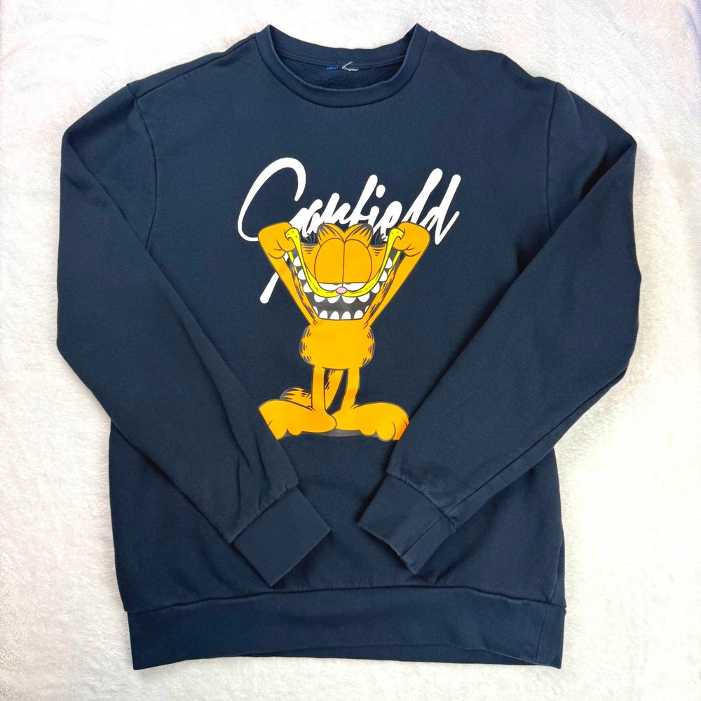 Garfield Graphic Sweatshirt Navy Blue Crew Neck Pullover Women‎ Large/Medium